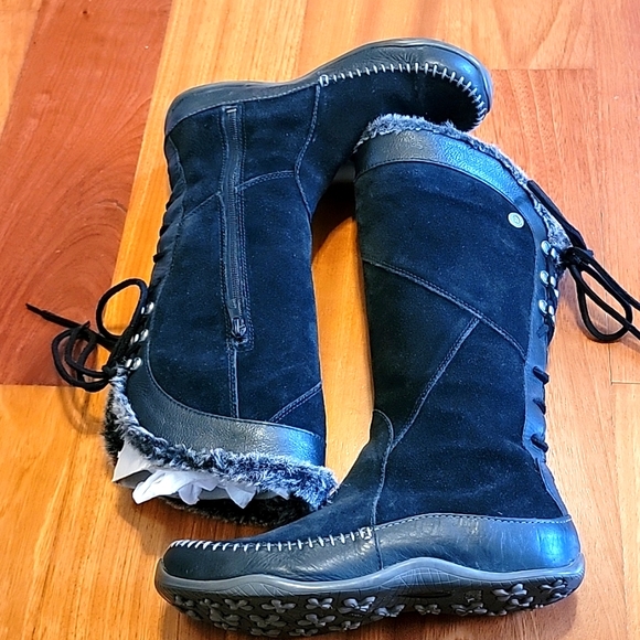 H.💗P.-North Face Black Suede Wide Calf Boots - Picture 5 of 8